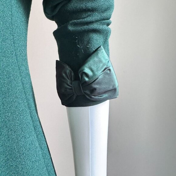 Vintage Brian Winston Deep Green Bow Detail Cocktail Dress S - Picture 5 of 10